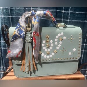 STEVE MADDEN STUDDED MINT  GREEN Handbag w/ Scarf Accent